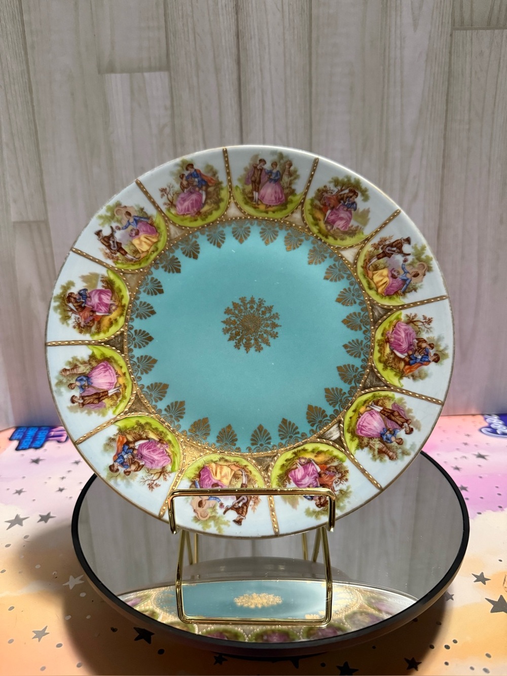 Bavaria Germany MC 803 Turquoise Gold Courting Couple Porcelain Plate